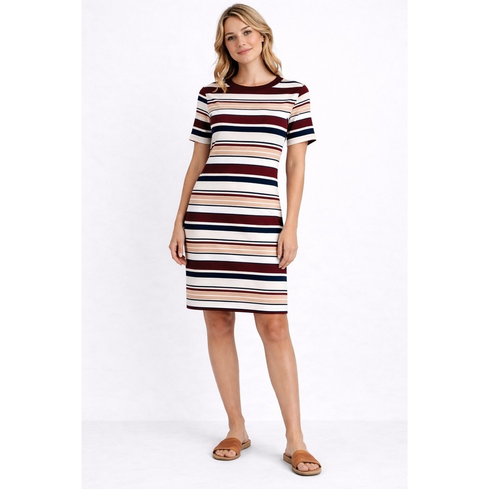 Absolutely Love It Striped Midi Dress Large Stretch Knit Short Sleeve